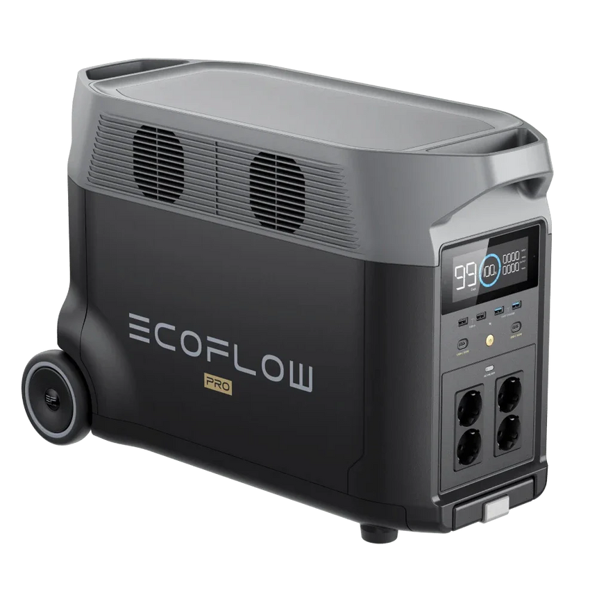 Vista laterale della centrale elettrica portatile Ecoflow