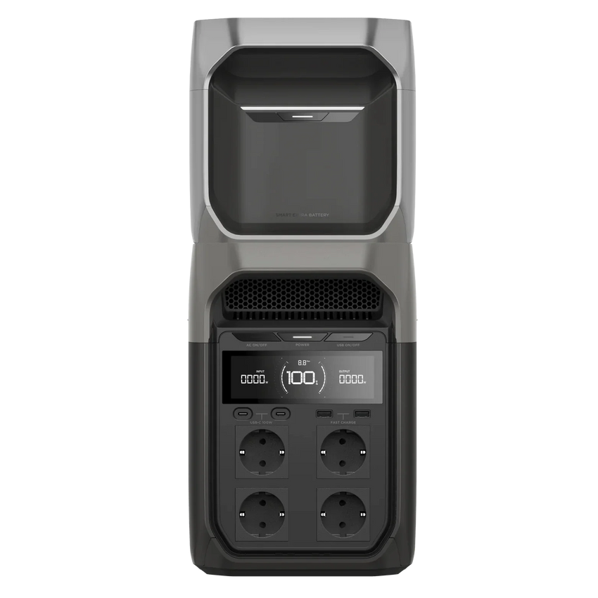 Power Station da Campeggio Ecoflow delta 3 Con batteria aggiuntiva sopra