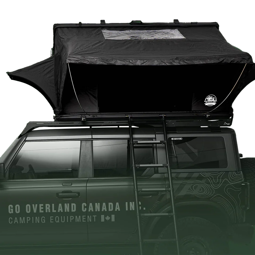 Tenda da Tetto Rigida 2 posti vista aperta su fuori strada